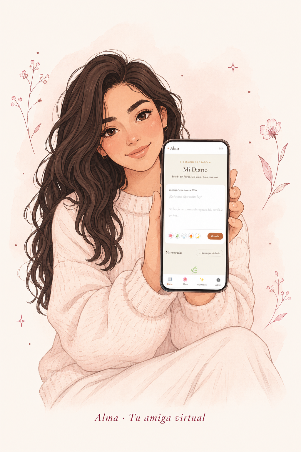Imagen ilustrada de Alma mostrando la app
